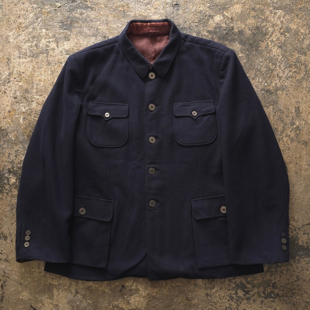 Vintage 1960s Navy Blue Zhongshan Jacket Size L Wool Military Mao Suit
